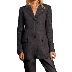 Smythe Three Button Blazer Charcoal Herringbone Size 4